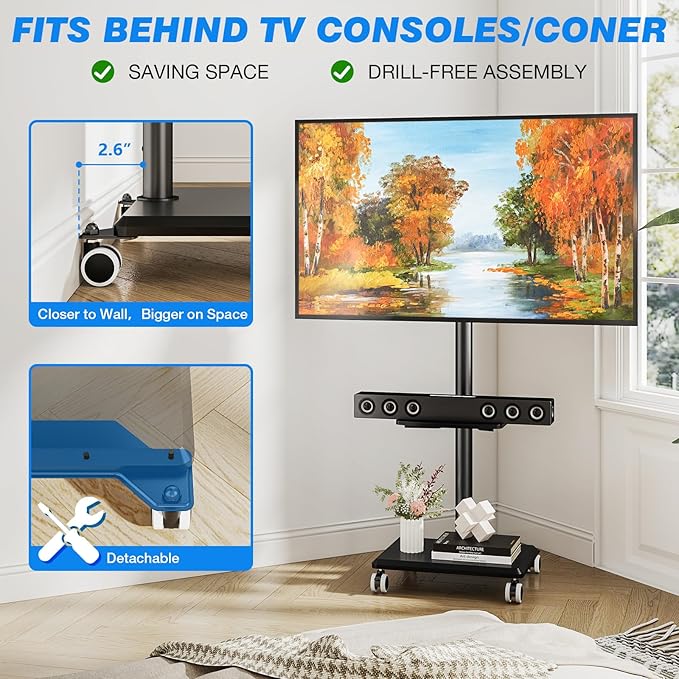 Rfiver Rolling TV Stand with Shelf