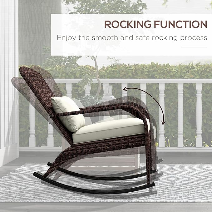 Outsunny Outdoor Wicker Adirondack Rocking Chair, Patio Rattan Rocker Chair