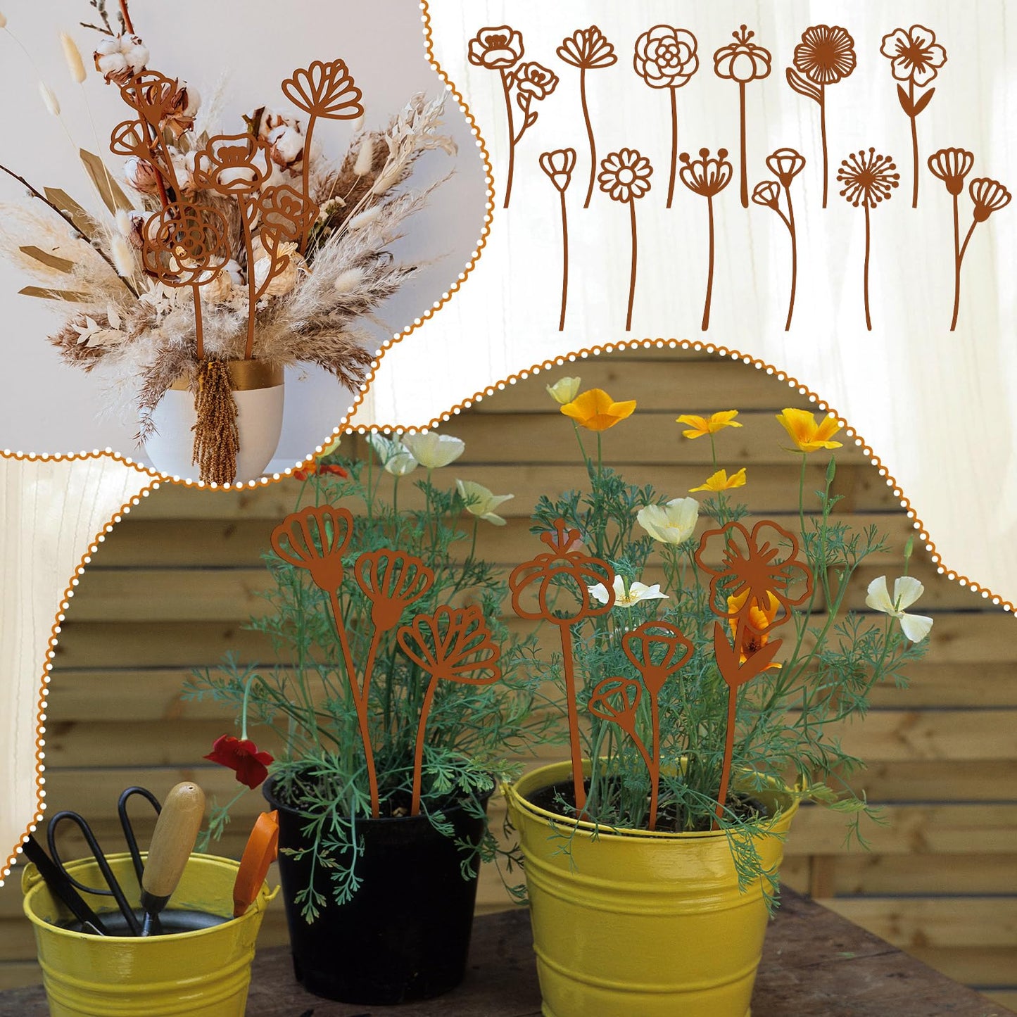 LEIFIDE 12 Pcs Rusty Metal Flowers Stakes Rustic Metal Floral Yard Art Lawn Art Decor Garden Stakes for Home Patio Farm Wedding Courtyard Decoration 12 Inches Tall