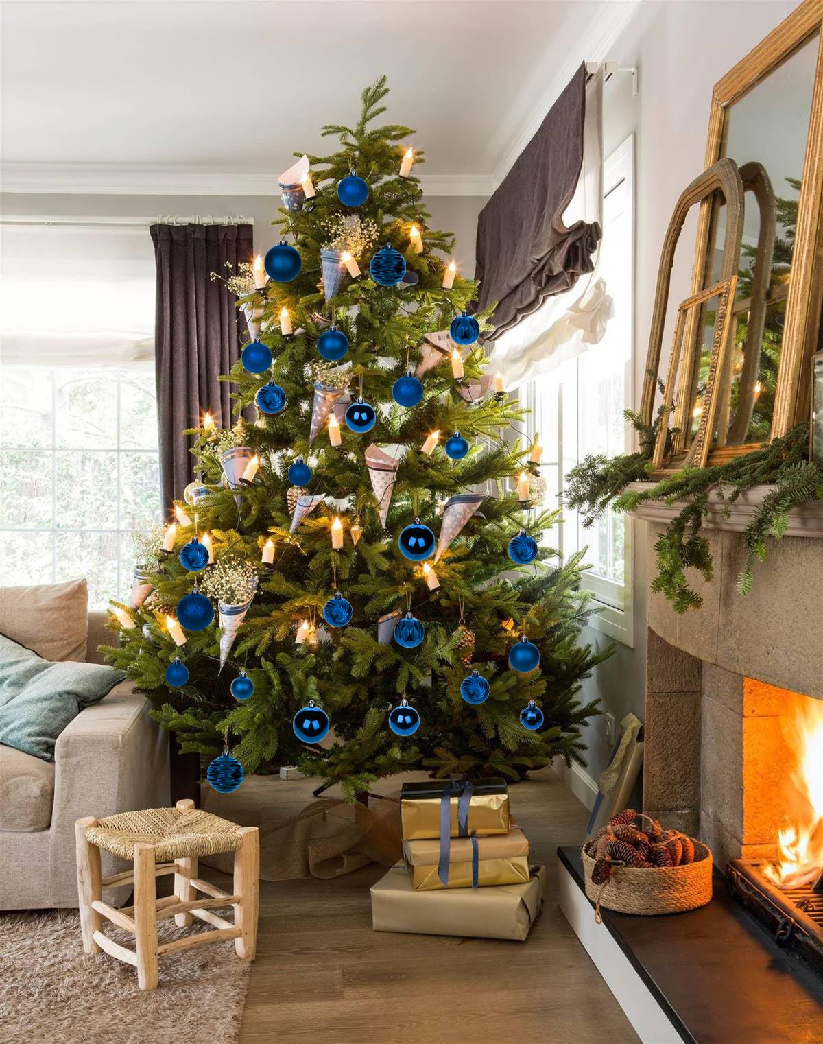 Hollyone 1.57" Navy Blue Christmas Ornaments for Christmas Tree 36 Pcs Mini Shatterproof Balls Xmas Tree Decorations Small Xmas Ornaments Ball with Hanging Loop Wedding Holiday Party Wreath Home Decor
