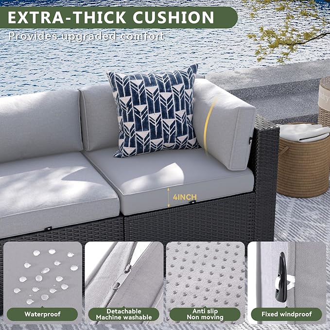 Aoxun 7 Piece Patio Furniture Set, Wicker Rattan Patio Sectional Sofa, Outdoor