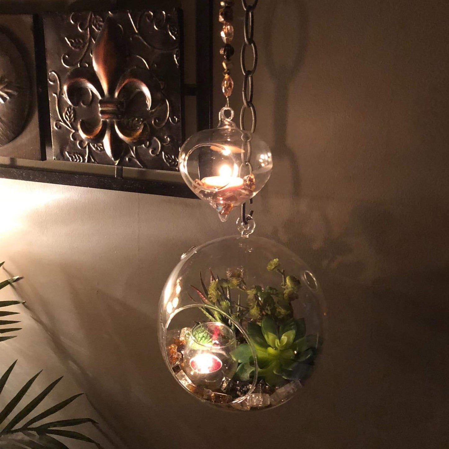 WGVI WGV Hanging Terrarium Globe, Width 8", Height 9", DIY Air Succulent Planter, Clear Glass Vase Orb with Flat Bottom, Candle Holder for Windowsill Outdoor Garden Decor, 1 Piece