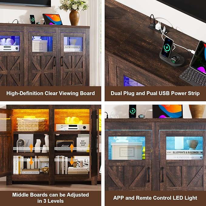 74" Large LED Farmhouse TV Stand
