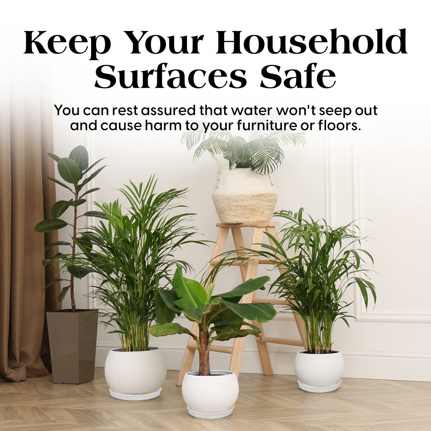 SLS SUPPLY FLORA - Durable Plant Saucers, Mix Sizes Pack of 12, Flower Plant Pot Saucer, Stylish Plant Tray Saucers for Indoors and Outdoors, Made of Thick and Strong Plastic - White