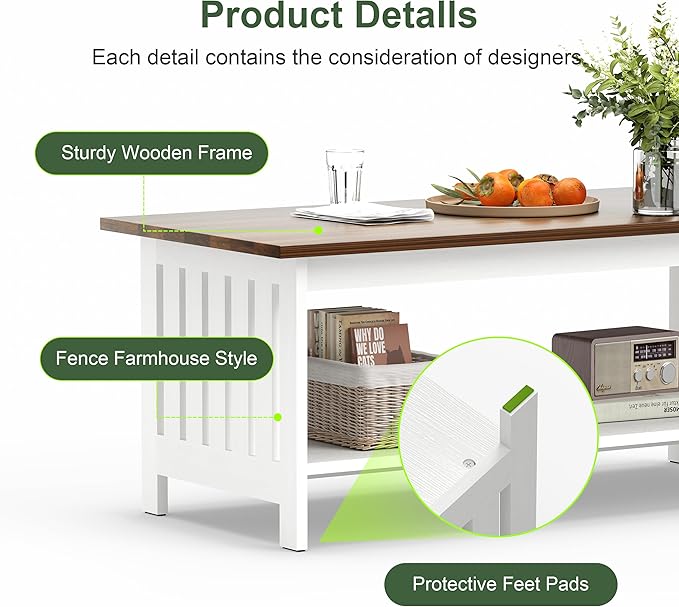YOSHOOT 39.4" Farmhouse Coffee Table