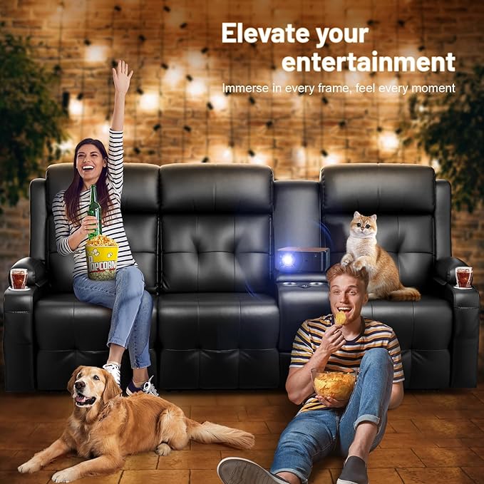 Loveseat Recliner Sofa, 3-Seater Home Theater Seating Massage Reclining Couch