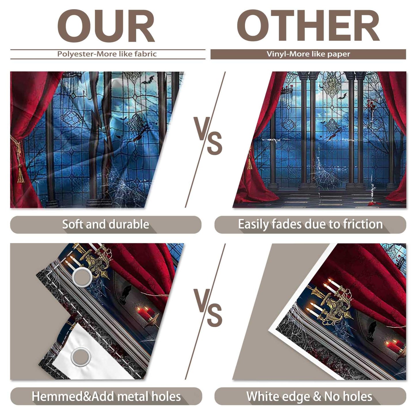 YCUCUEI 7x5ft Fabric Halloween Vampire Medieval Castle Backdrop Gothic Window Red Curtain Bats Photography Background Haunted House Party Decor Photo Props