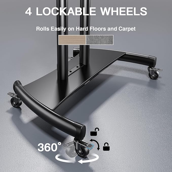 PERLESMITH Mobile TV Stand for 55-90 Inch Flat/Curved Screen TV Max VESA