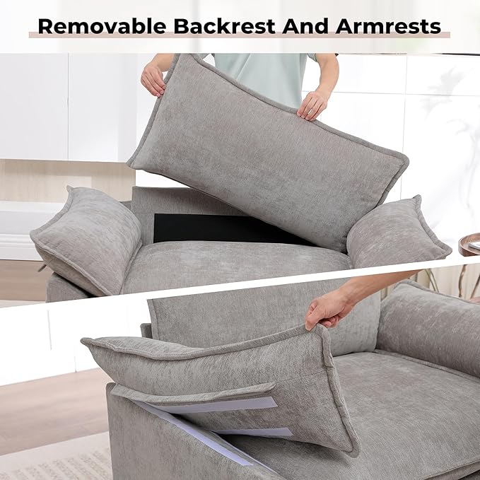 Modern Oversized Accent Chairs Set of 2, Chenille Cloud Sofa Chair