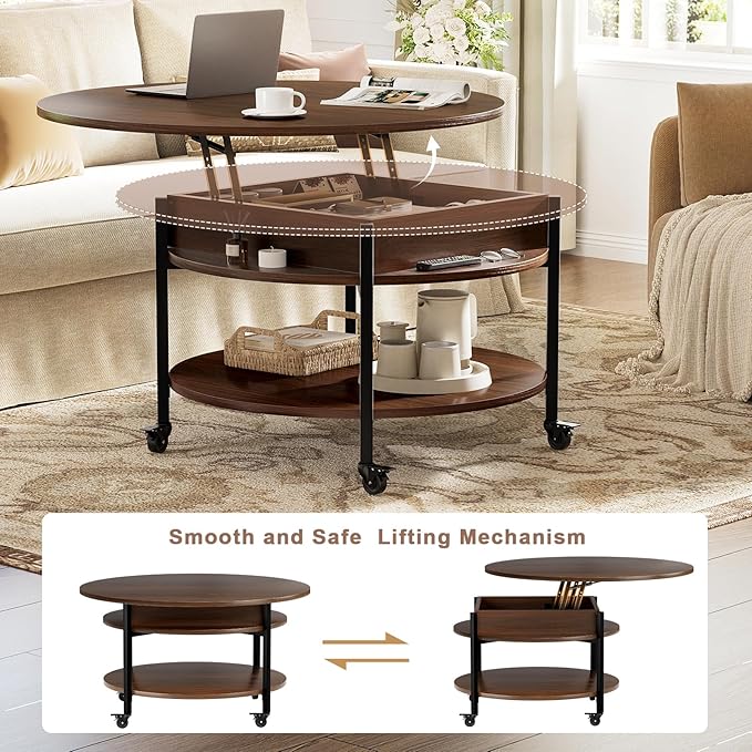 FABATO Round Lift Top Coffee Table