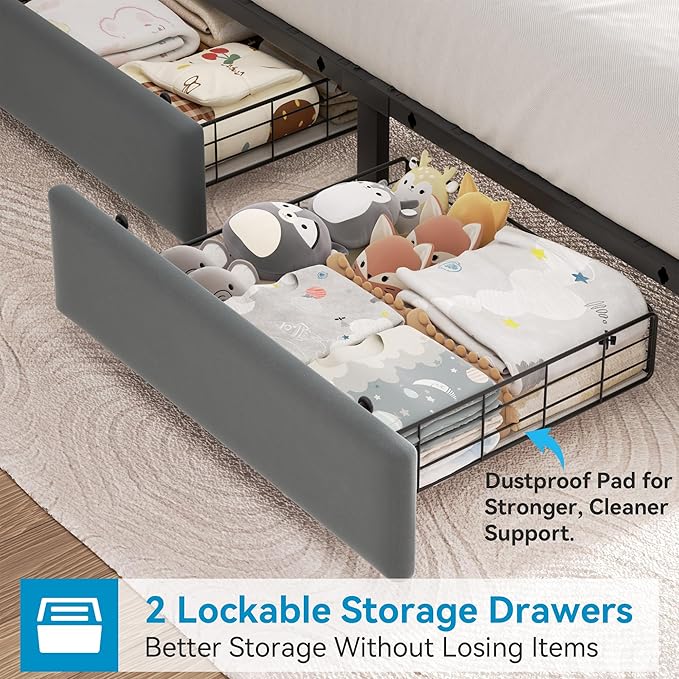 Jocoevol Twin Upholstered LED Bed Frame