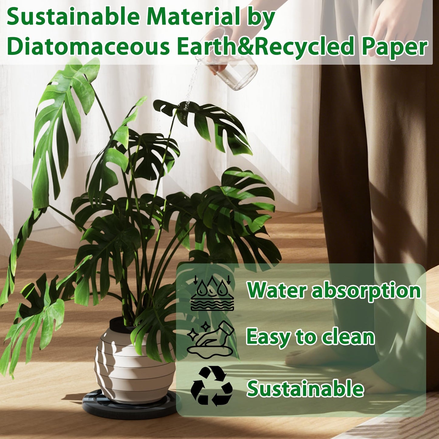 Creproly Plant Saucer Flower Pot Saucers Plant Trays for Pots Instant Dry Diatomaceous Earth Round Plant Drip Trays for Indoors Keeping Counter and Floors Dry and Clean (2Pcs Grey Large)