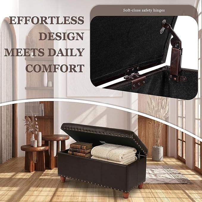 HomePop Espresso Faux Leather Storage Cocktail Bench