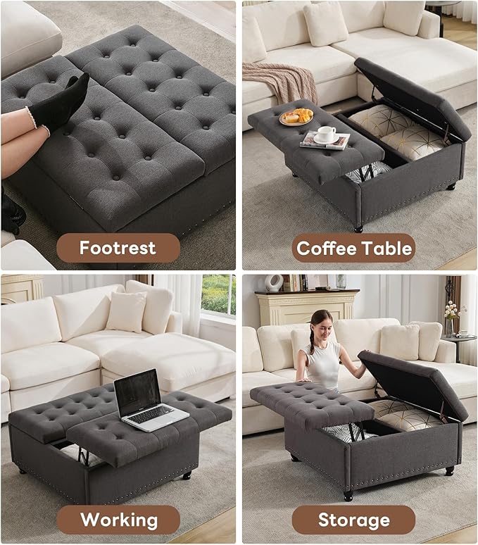 Tbfit Large Square Storage Ottoman Bench, Tufted Upholstered Coffee Table