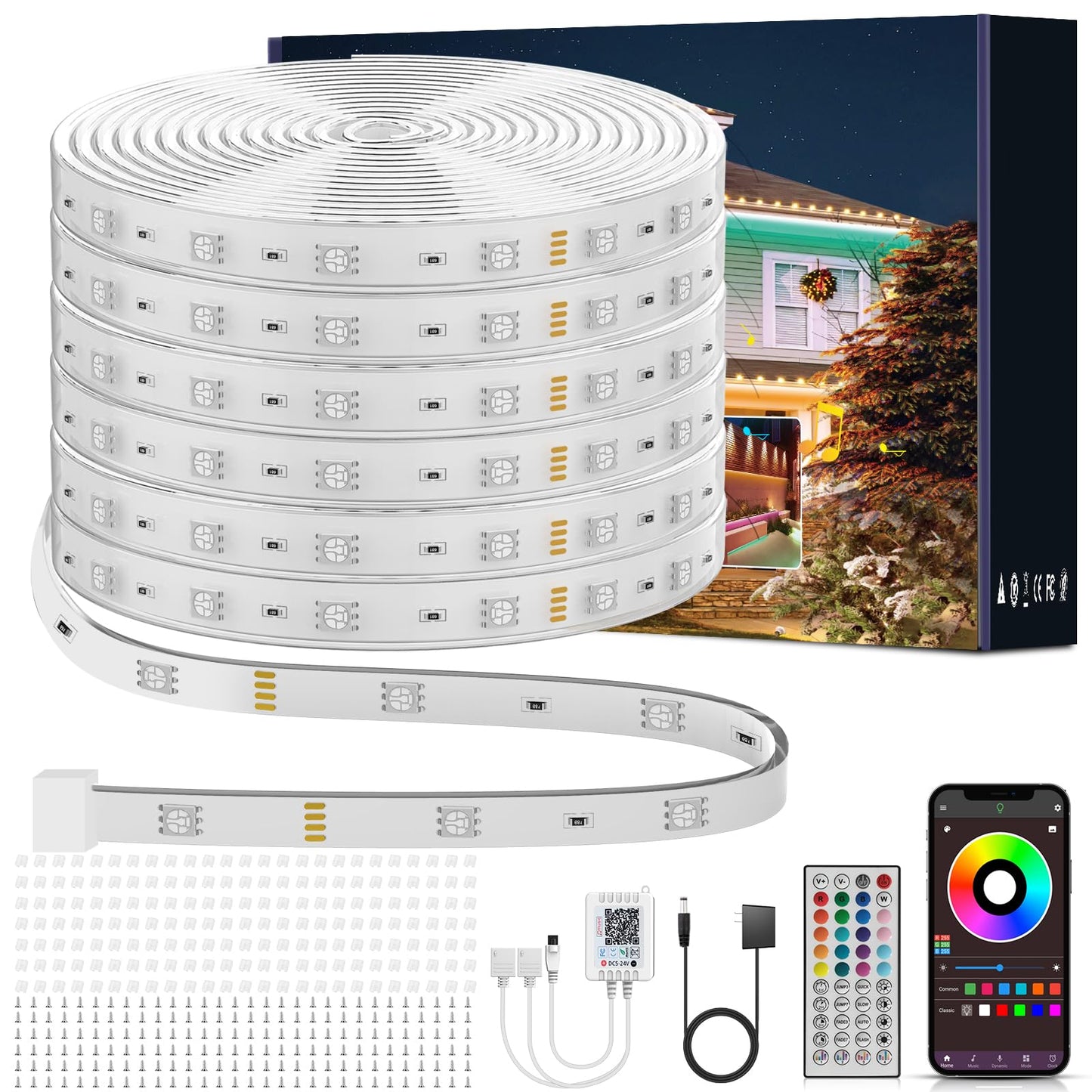 Ledagic Outdoor Led Strip Lights Waterproof 400ft, Ip68 Outside Led Light Strip Waterproof with Remote and App Control, Exterior Music Syne RGB Led Rope Lights for Bathroom, Party Home Decor (2*200ft)