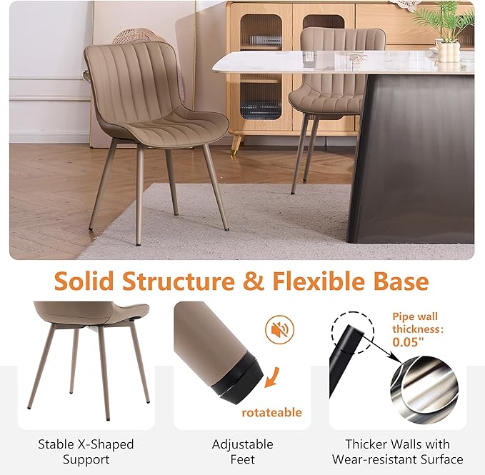YOUNUOKE Mid-Century Modern Dining Chairs Set of 2, Khaki PU Leather