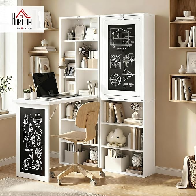 HOMCOM Foldable Convertible Writing Table, Wall Mounted Space-Saving Computer