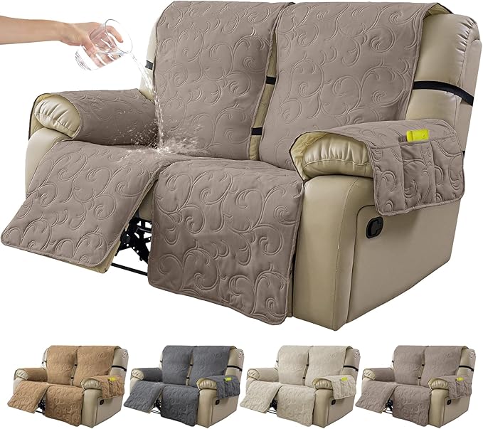 100% Waterproof Loveseat Recliner Cover, 4-Piece Split Reclining Couch Covers