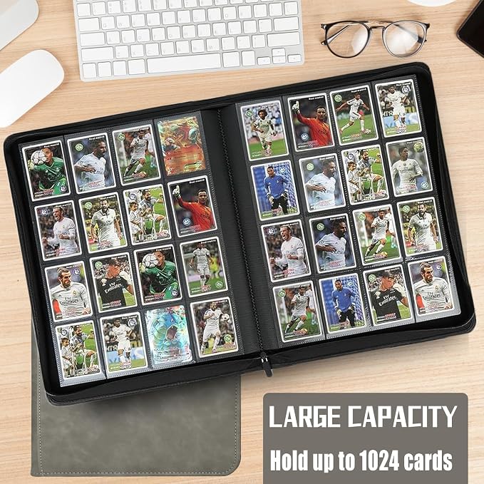 1024 Pocket Card Binder,16 Pocket Trading Card Binder，Side Loading Collectible Card Albums for MTG, for TCG Football, Sports, Game Cards Grey