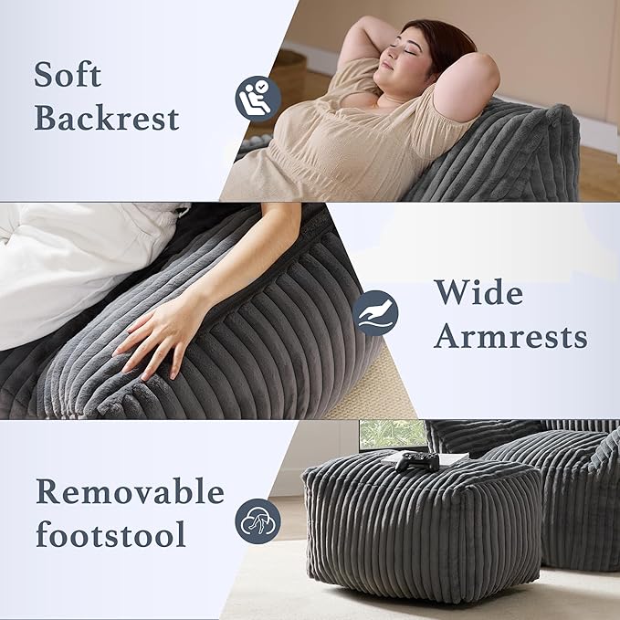 Gericco Oversized Bean Bag Chaise Lounge Chair Indoor