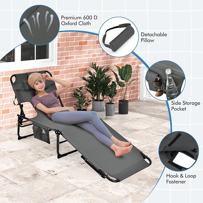 Goplus Tanning Chair, Folding Adjustable Patio Lounge Chair