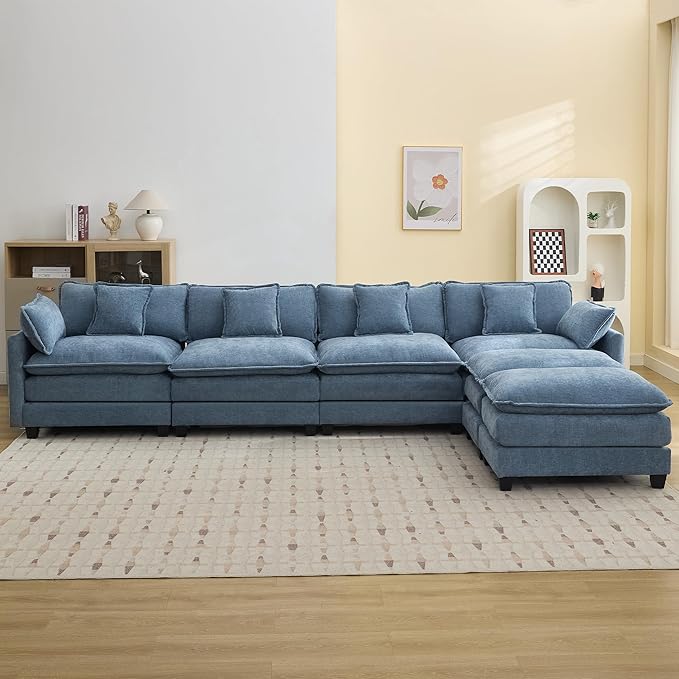 147'' Sectional Cloud Deep Seat Couch, Oversized Chenille U Shaped Sectional