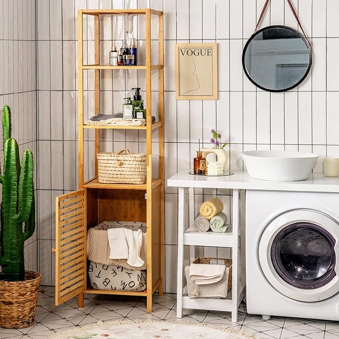 Tangkula Bathroom Cabinet, 65 Inch Tall Slim Bathroom Storage Cabinet