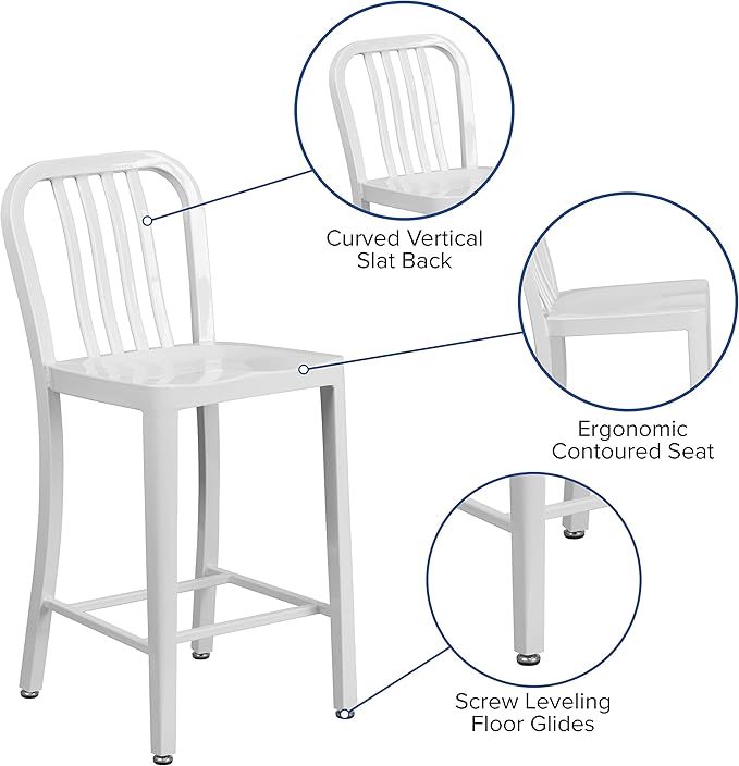 Flash Furniture Gael Commercial Grade 2 Pack 24" High White Metal