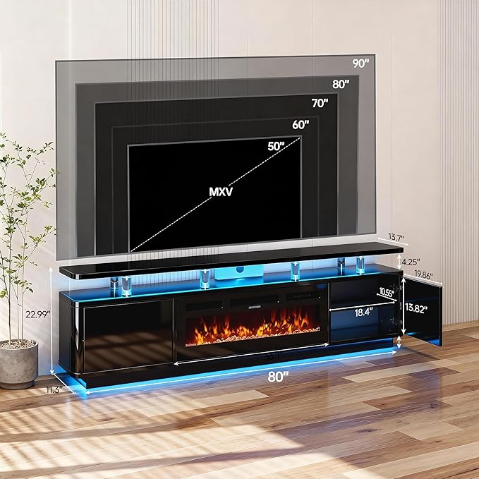 MXV 70" Fireplace TV Stand for TVs up to 80", Entertainment Center