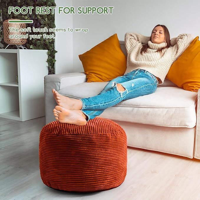 HIGOGOGO Round Stuffed Pouf Ottoman, Corduroy Poufs
