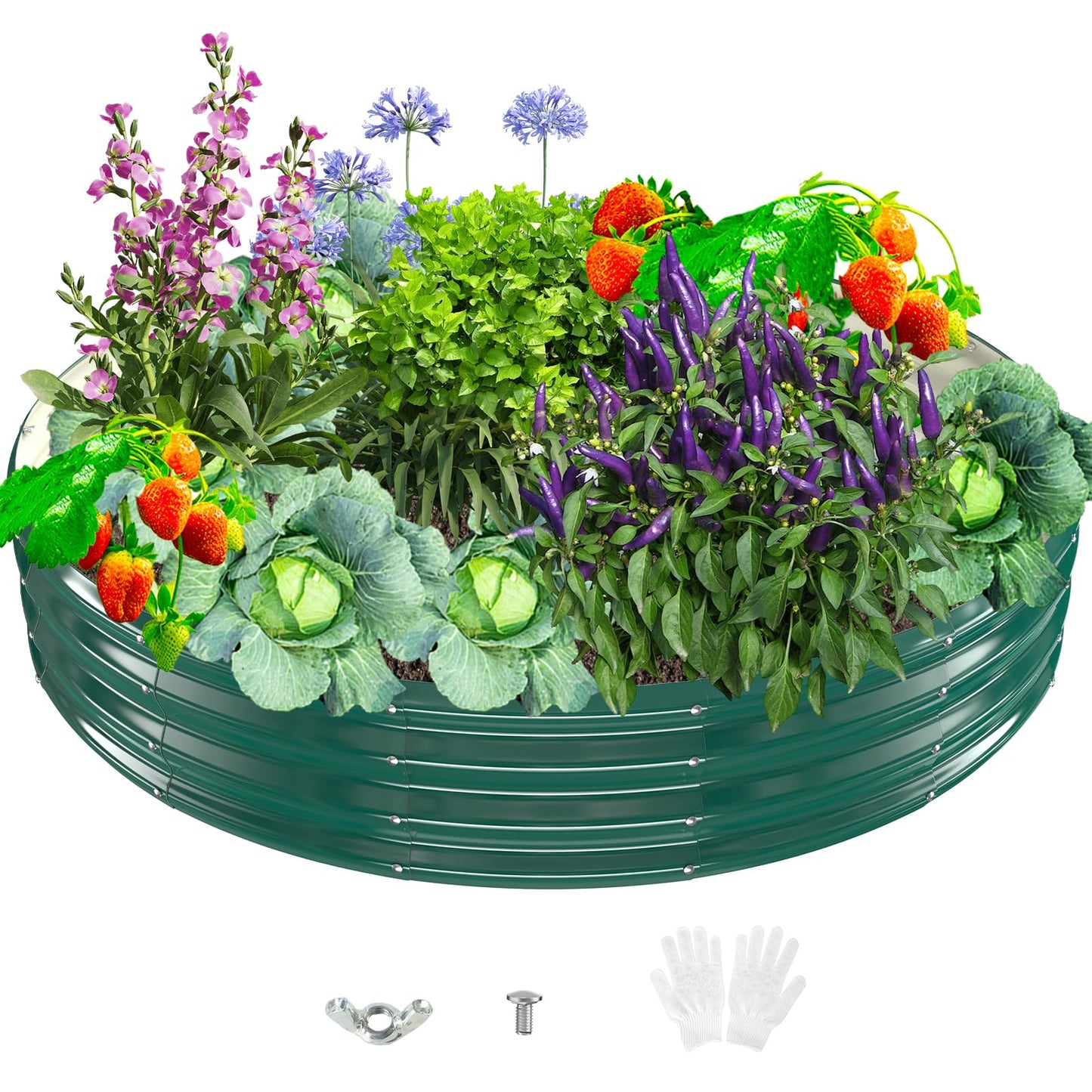zbzbml Durable Round Galvanized Steel Raised Garden Bed for Planting,Round Galvanized Steel Fire Ring/Fir Pit for Outdoor- 6×6×1FT,0.8MM Thick (Dark Green, 72 ins Diameter x 12 ins high)