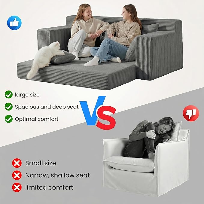 Convertible Sofa Bed, 5 in 1 Small Boneless Couch Pull Out Loveseat Sleeper Sofa