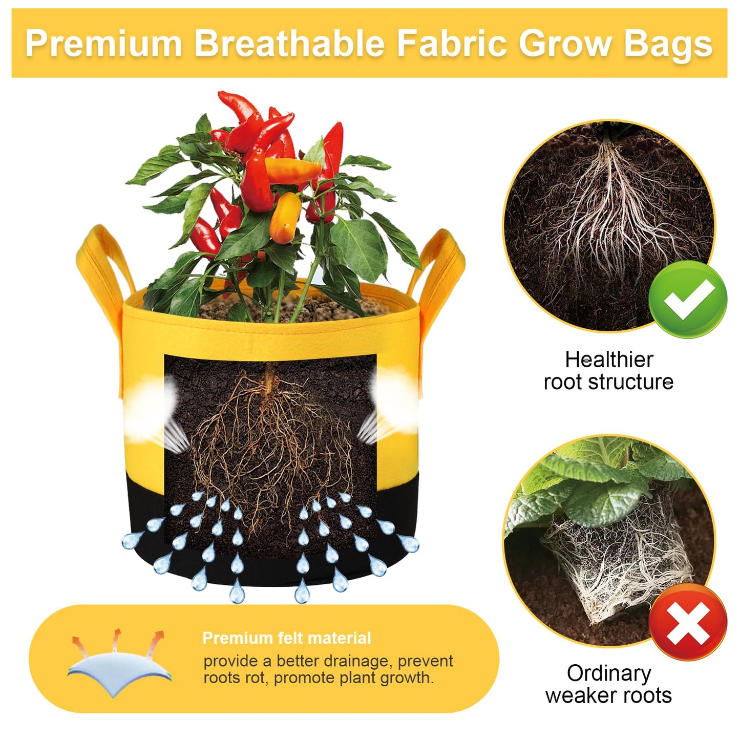 SouilGoal 6-Pack 5/7/10 Gallon Grow Bags - 350G Heavy Duty Fabric Pots with Handles, Multi-Size Planter Bags for Potatoes Tomatoes Vegetables Fruit Flowers Herbs