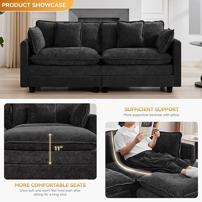 76'' Cloud Deep Seat Loveseat, Upholstered Chenille Modular 2-Seats Sectional