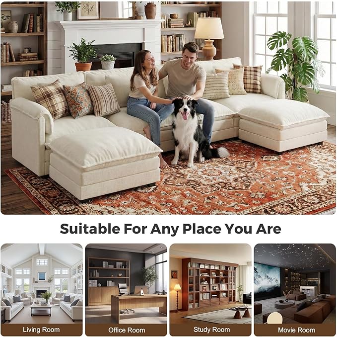 ELUCHANG 150'' Modular Sectional Cloud Couch, Modern Comfy Chenille U Shaped
