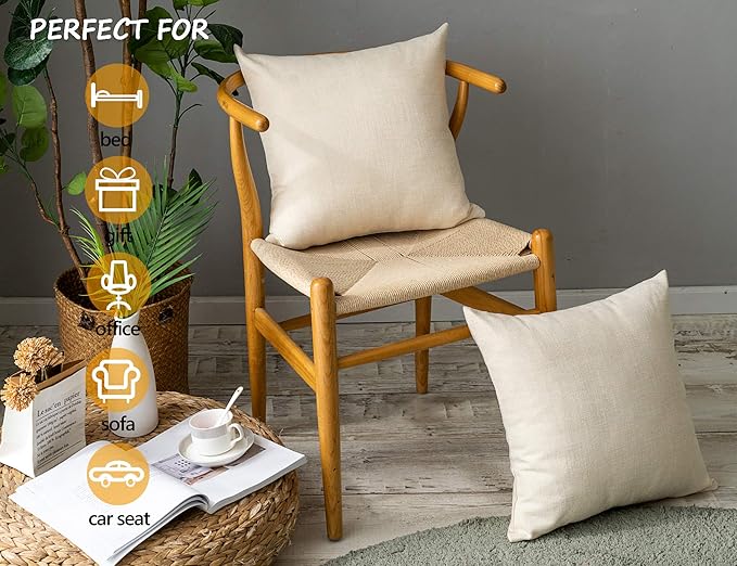 Stellhome Pack of 2 Burlap Throw Pillow Covers Farmhouse Linen Cushion Covers
