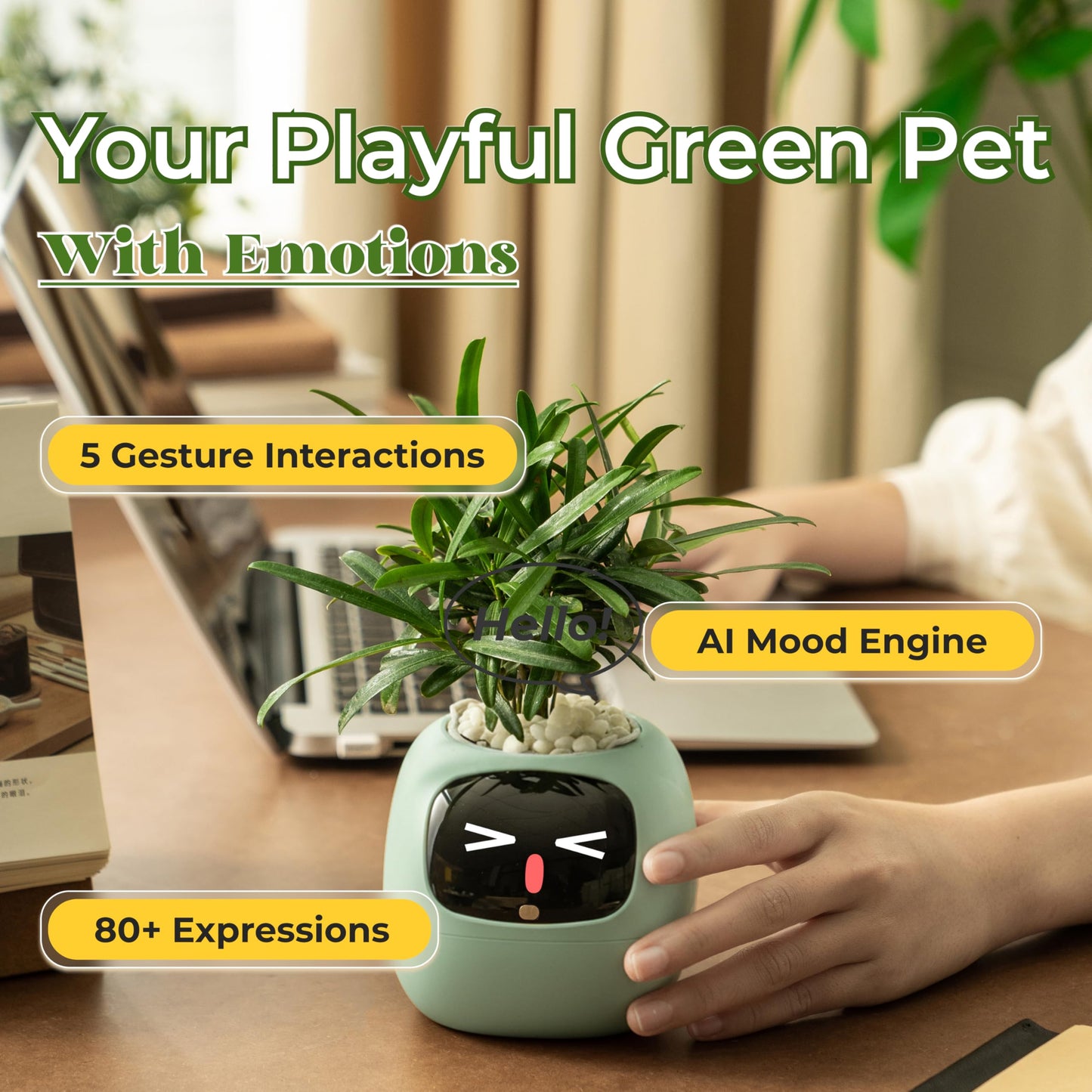 PLANTSIO Gen2 Ivy Intelligent Flower Pot for Home Decoration Plants Companion Neat Desk Setup Gift Smart Pet Planter Robot Guidance on Plant Care with Emojis