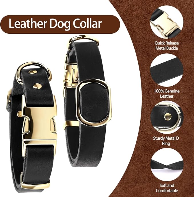 Leather Dog Collar and Leash Set, 6FT Heavy Duty Leather Training Leash with Adjustable Dog Collar, Soft and Durable Dogs Leashes and Collars Set for Small Medium Large Dogs (Black, L)