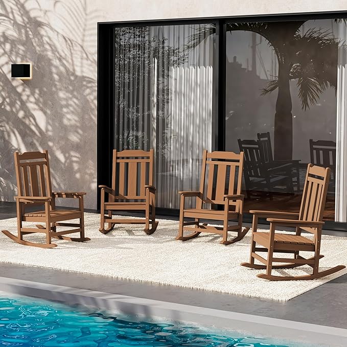 SERWALL Oversized Rocking Chair Set of 4 Outdoor, HDPE Outdoor Rocking Chair