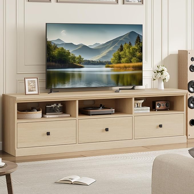 IDEALHOUSE 70in TV Stand for TVs up to 80", Mid Century Modern Entertainment