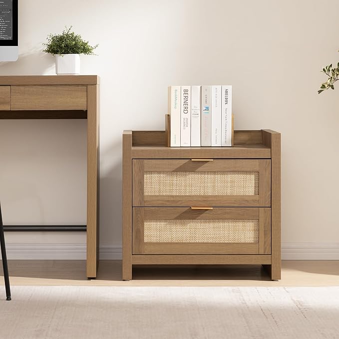 SICOTAS Rattan Nightstand End Table