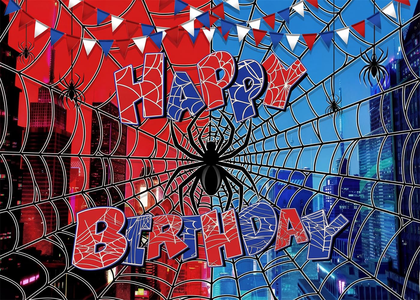 Spider Web Backdrop for Photography Superhero Photo Backdrop Red Blue City Spider Photo Background Children Boys Baby Shower Birthday Party Decorations Supplies Photo Studio Prop Banner XH015 (7x5ft)