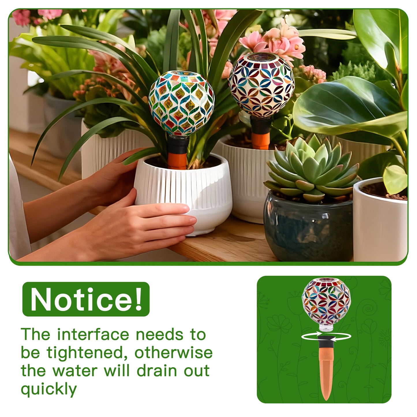 VOREEN Mosaic Plant Watering Globes with Terracotta Spikes, Decorative Glass Watering Globes for Potted Plants, Garden Accent & Thoughtful Gift, Set of 2