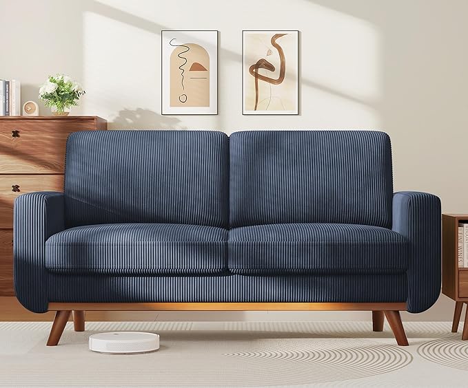 Vesgantti 68" Loveseat Sofa Dark Blue, Comfy Corduroy Couch