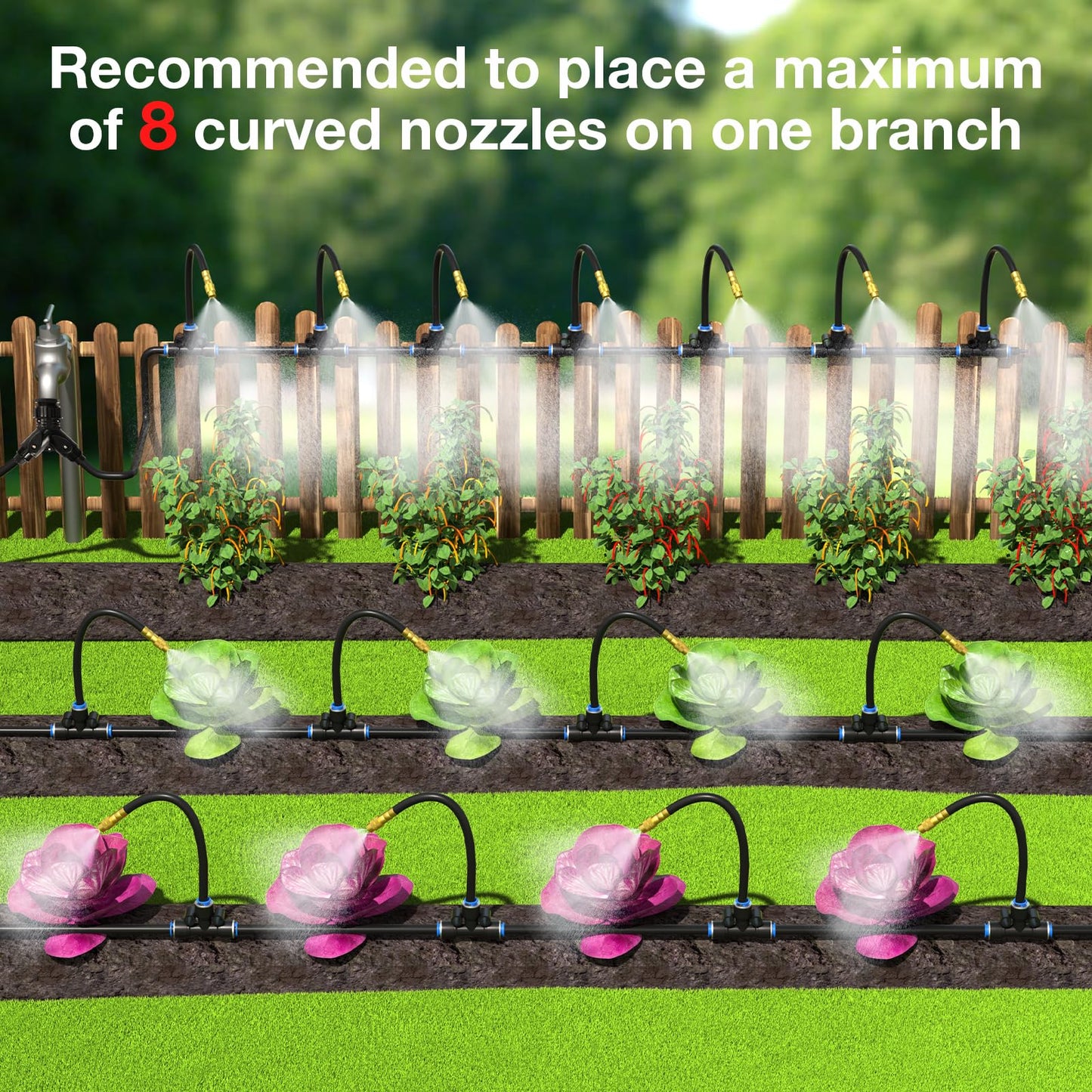 MIXC 200Ft 1/4" Drip Irrigation System,2026-Upgrade Garden Irrigation Kit with 32pcs Adjustable Copper Nozzles, Atomizing Watering System for Outdoor Plants,Raised Bed,Yard,Potted Plant,Lawn