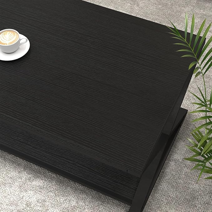 HSH Black Modern Minimalist Metal Wood Living Room Table