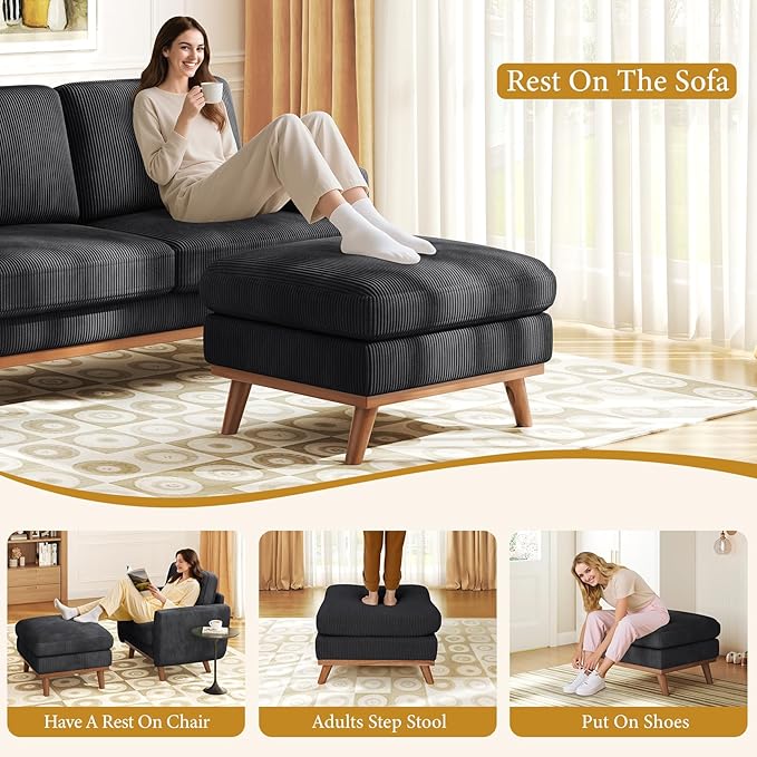 Vesgantti Large Ottoman for Modular Sofa, 29.5" Corduroy Ottoman