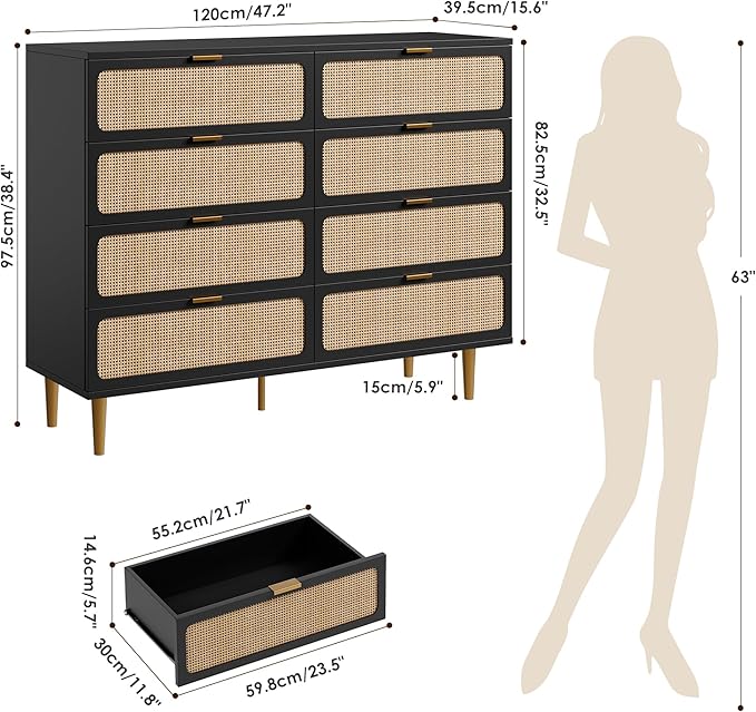 GarveeHome Rattan 8 Drawer Dressers