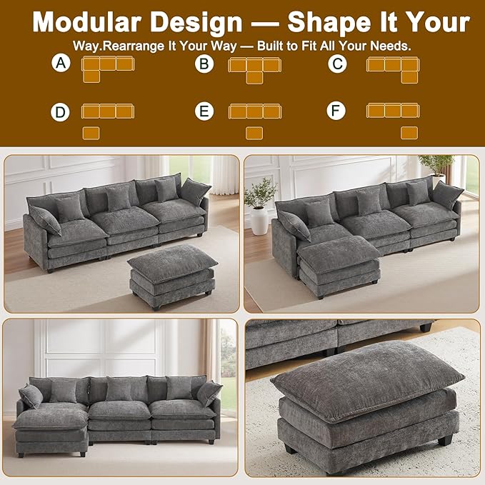 111.4" L-Shaped Cloud Chenille Sofa Sectional Couch