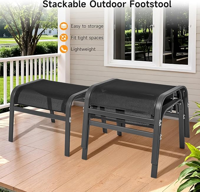 ONBRILL Outdoor Ottoman Foot Rest Set of 2, Textilene Fabric Outdoor Footstool